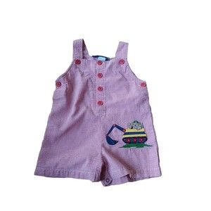 Samara Boys 18 Months Jon Jon Romper Short Excavator Red  Bottom Vintage